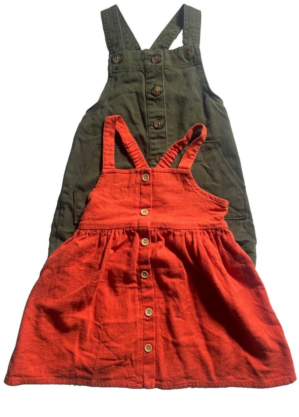 Wonder Nation Girls 2T 2pc Pinafore Jumper Dress Set Olive Green Rust Fall